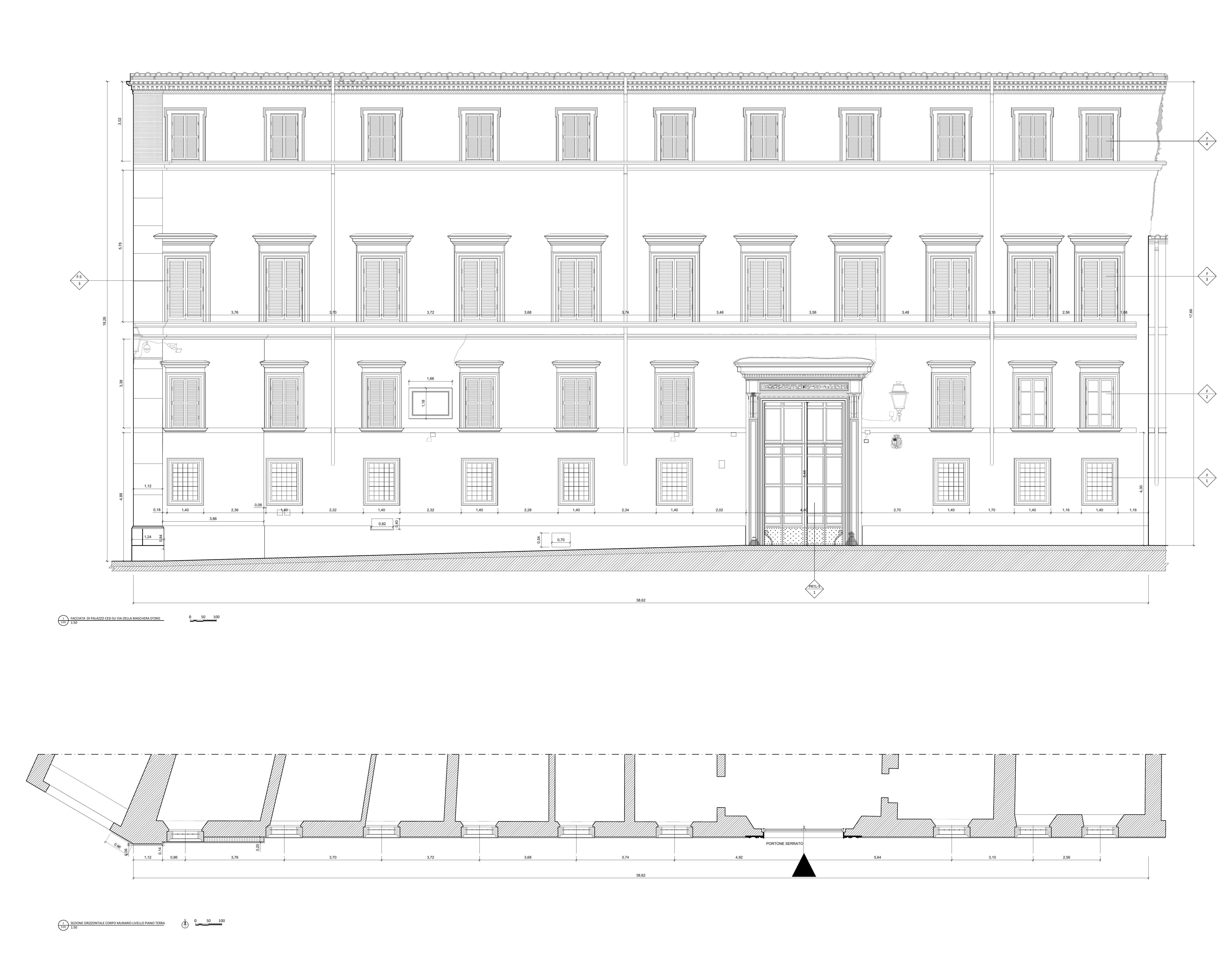 Stato di fatto della fronte architettonica di Palazzo Cesi